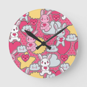 Reloj Redondo Mediano Kawaii Child Pattern with Cute Doodles