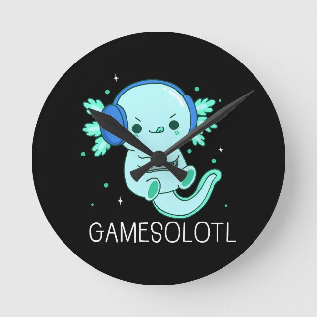 Reloj Redondo Mediano Kawaii Gamesolotl Axolotl Gamer (Anverso)