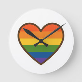 Reloj Redondo Mediano Kawaii LGBTQ+ Corazón del Orgullo
