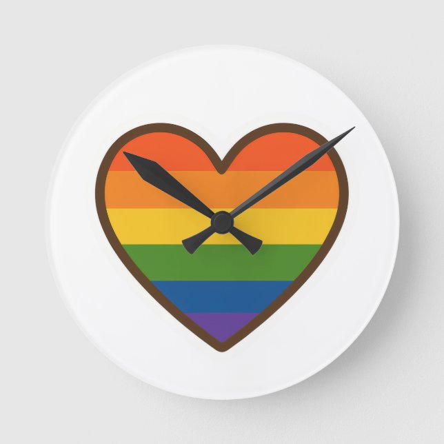 Reloj Redondo Mediano Kawaii LGBTQ+ Corazón del Orgullo (Anverso)