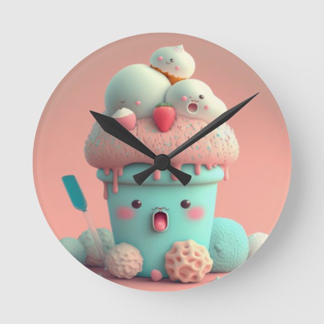 Reloj Redondo Mediano Kawaii lindo bloc de notas sobre helados (Anverso)