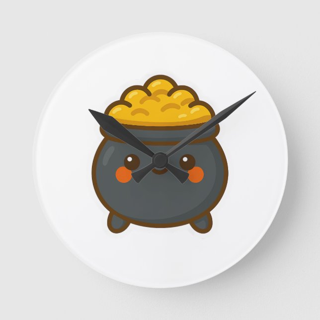 Reloj Redondo Mediano Kawaii Pot of Gold (Anverso)