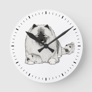 Reloj Redondo Mediano Keeshond con cachorros Perros Cute Keesie