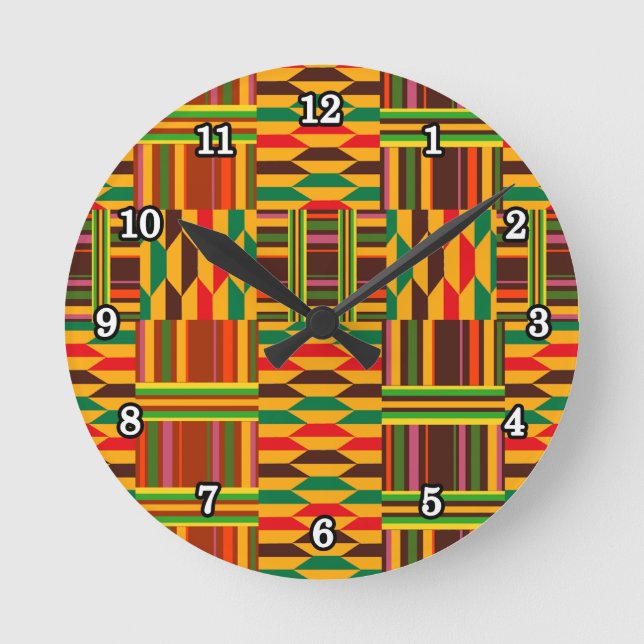 Reloj Redondo Mediano Kente colorido (Anverso)
