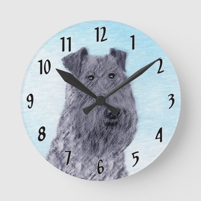 Reloj Redondo Mediano Kerry Blue Terrier Pintura Cute Original Perro Art (Anverso)