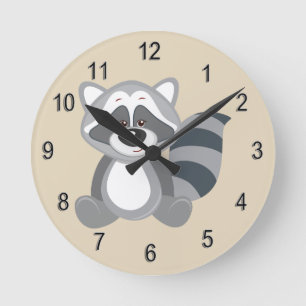 Reloj Redondo Mediano Kid's Clock Cute Woodland Raccoon