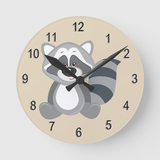 Reloj Redondo Mediano Kid's Clock Cute Woodland Raccoon (Anverso)