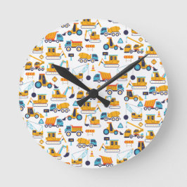 Reloj Redondo Mediano Kids Construction Dump Trucks Vehicle Pattern