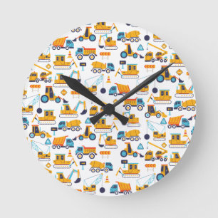 Reloj Redondo Mediano Kids Construction Dump Trucks Vehicle Pattern