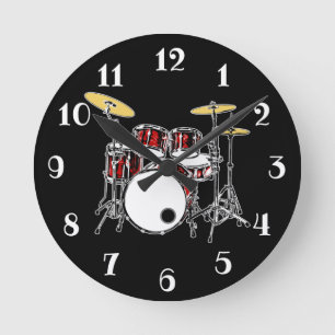 Reloj Redondo Mediano Kit de tambor de roca y rollo Músico de tambor Dru