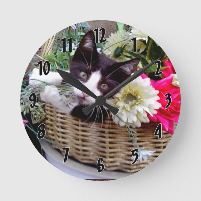 Reloj Redondo Mediano Kitten in a Basket (Anverso)