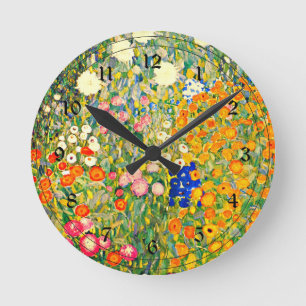 Reloj Redondo Mediano Klimt - Jardín de flores 1907