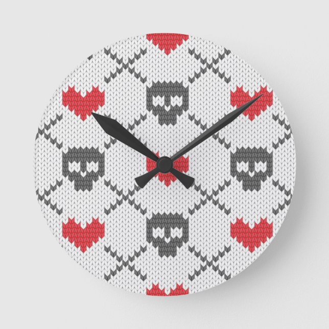 Reloj Redondo Mediano Knitted pattern with skulls (Anverso)