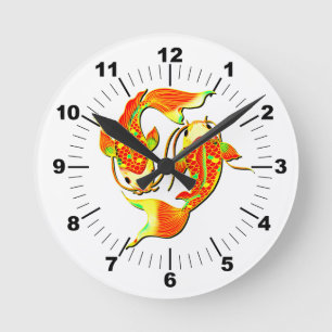 Reloj Redondo Mediano Koi Carp Fish Naranja Green on