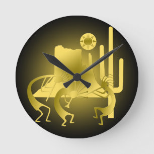Reloj Redondo Mediano Kokopelli del suroeste en negro y oro