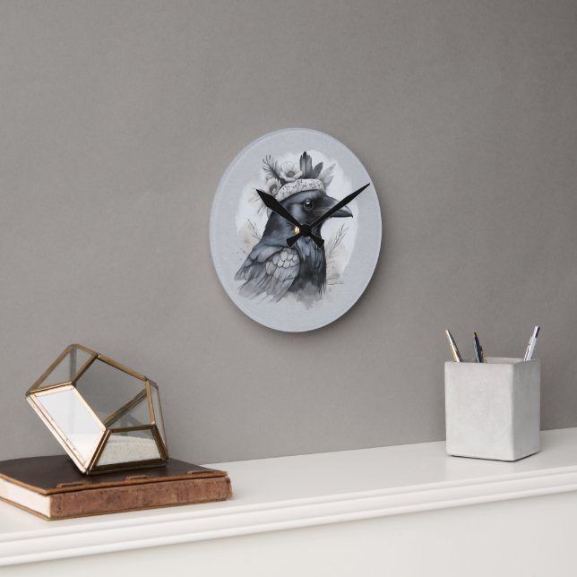 Reloj Redondo Mediano Krähe Crow Rabe Vogel Portrait ohne Ziffern (Oficina)