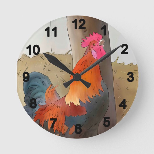 Reloj Redondo Mediano krähender Hahn (Anverso)
