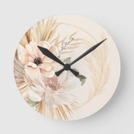 Reloj Redondo Mediano La acuarela de Boho Beige flora palmas