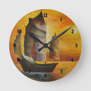 Reloj Redondo Mediano La basura china en ocre y amarillo