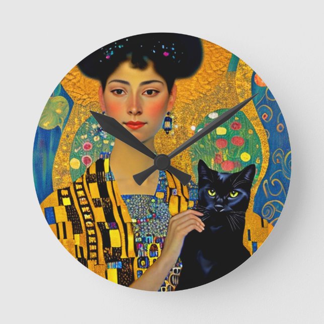 Reloj Redondo Mediano La belleza y el gato negro (Anverso)