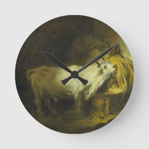 Reloj Redondo Mediano La Bull blanca en el estable (aceite en lona)