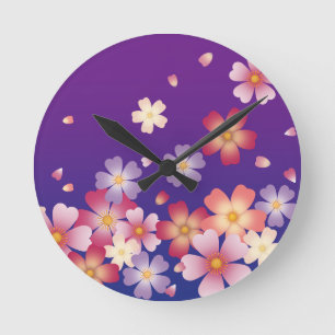 Reloj Redondo Mediano La caída del Sakura florece en azul y morado japo
