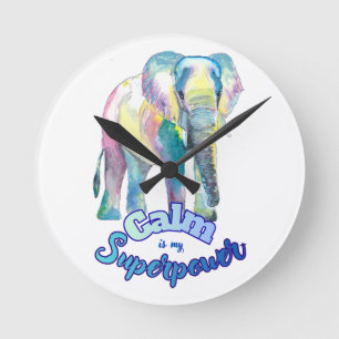 Reloj Redondo Mediano La calma es mi superpoder – Elefante Acuarela Colo