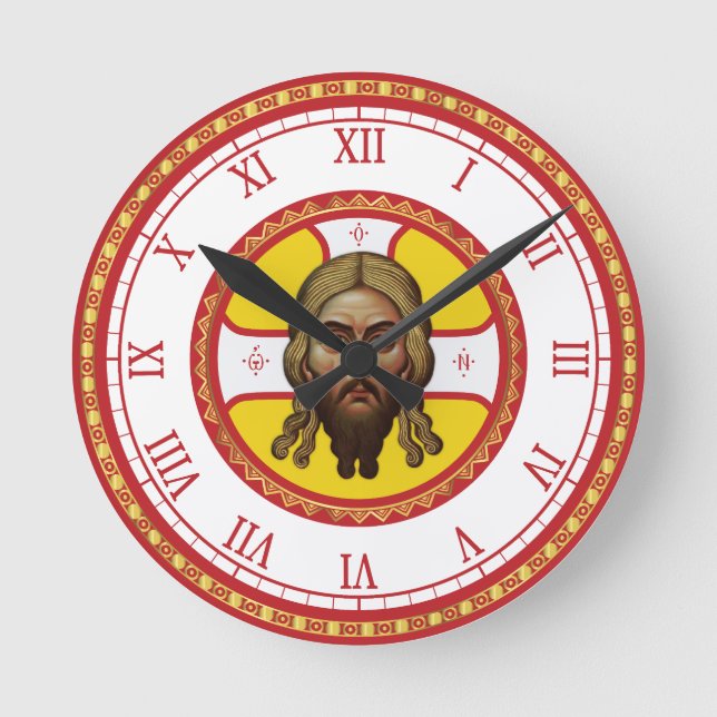 Reloj Redondo Mediano La Cara Del Icono Ortodoxo De Cristo (Anverso)