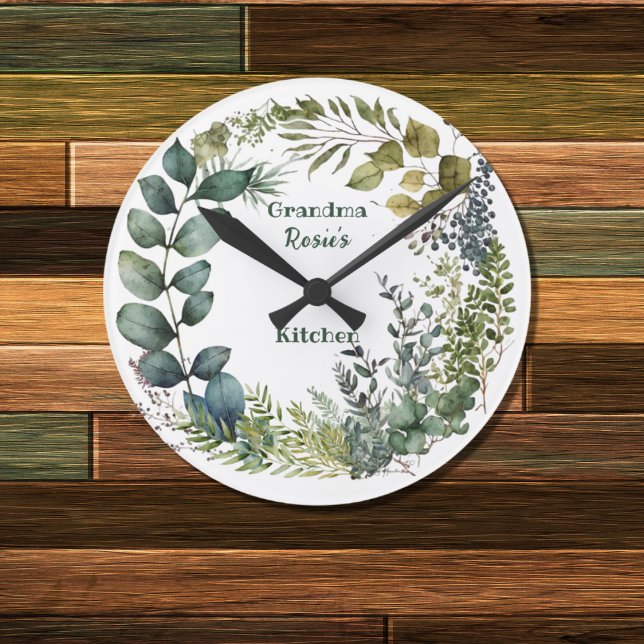 Reloj Redondo Mediano La cocina de la abuela | Wreath de acuarela person (Subido por el creador)