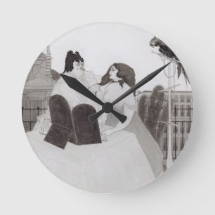 Reloj Redondo Mediano La dama de la mesa de vestir (tinta y lavado)