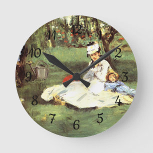 Reloj Redondo Mediano La familia Monet en su jardín Edouard Manet