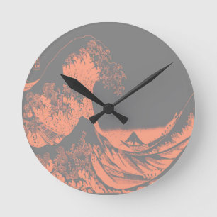 Reloj Redondo Mediano La gran ola de arena y gris
