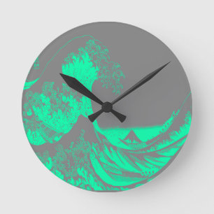 Reloj Redondo Mediano La Gran Ola Espuma de Mar Verde y Gris