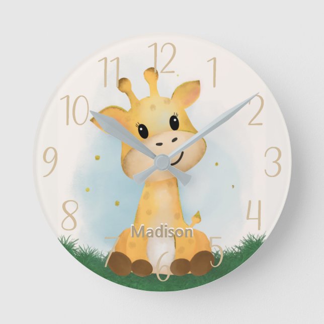 Reloj Redondo Mediano La jirafa cuta personalizada género neutro  (Anverso)