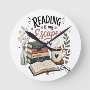 Reloj Redondo Mediano La lectura es mi escape - Estética acogedora de am