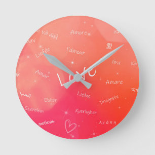 Reloj Redondo Mediano La palabra AMOR en muchos idiomas diferentes   
