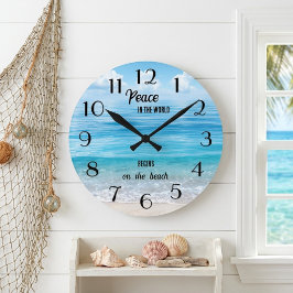 Reloj Redondo Mediano La paz comienza en la playa Océano tropical