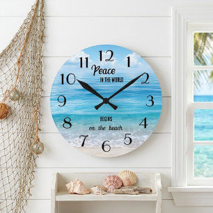 Reloj Redondo Mediano La paz comienza en la playa Océano tropical
