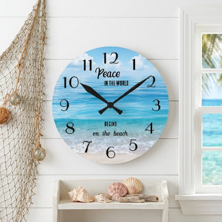 Reloj Redondo Mediano La paz comienza en la playa Océano tropical