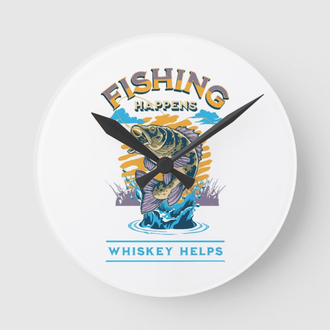 Reloj Redondo Mediano La pesca sucede. ¡El whisky ayuda! (Anverso)