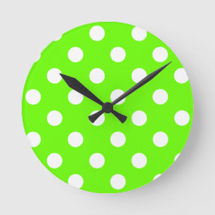 Reloj Redondo Mediano La polka verde limón hace el diseño de uñas para l