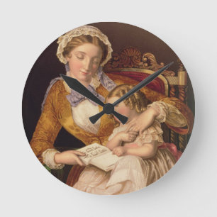 Reloj Redondo Mediano La primera lección, pub. por Baxter, 1855