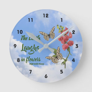Reloj Redondo Mediano La Tierra Ríe En Flores Dulce Pea Inspiradora 