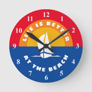 Reloj Redondo Mediano La vida es mejor en el barco velero de la playa co