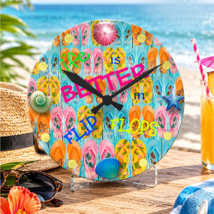 Reloj Redondo Mediano La vida es mejor en Flip Flops Beach House