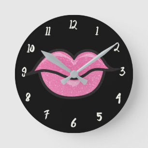 Reloj Redondo Mediano Labial de Brillo Rosa Grande Besos Glamour Glamour