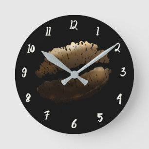 Reloj Redondo Mediano Labios Brillantes Dorados Besos de Labial Glamour 