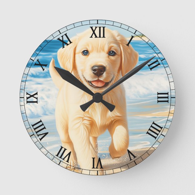 Reloj Redondo Mediano Labrador Retriever Puppy on Beach (Anverso)
