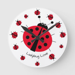 Reloj Redondo Mediano Ladybug Love Girly Fun Cute Cartoon Round Clock