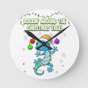 Reloj Redondo Mediano Lagarto de Navidad Rockin’ – Adorno Navideño de La